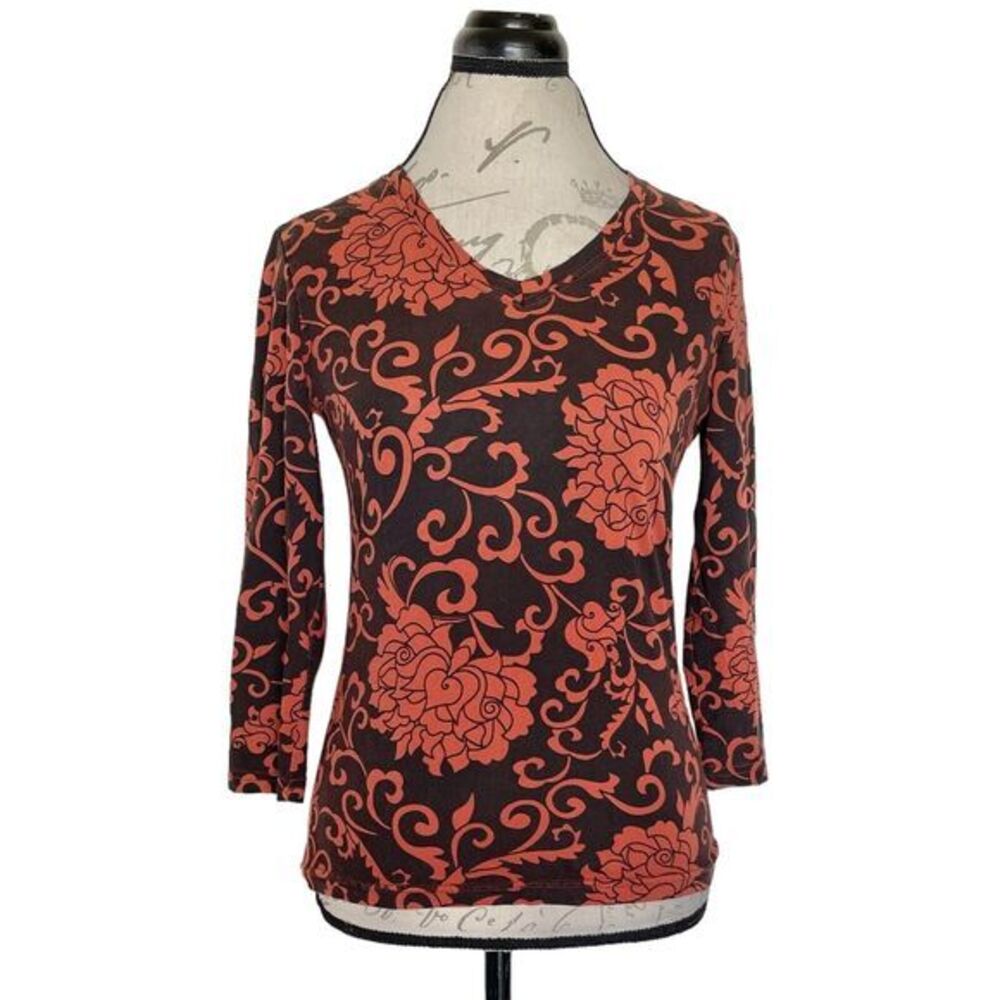 O.Y.B Womens Blouse Top Size 1 Floral Print 3/4 Sleeves Preppy Retro Bohemian